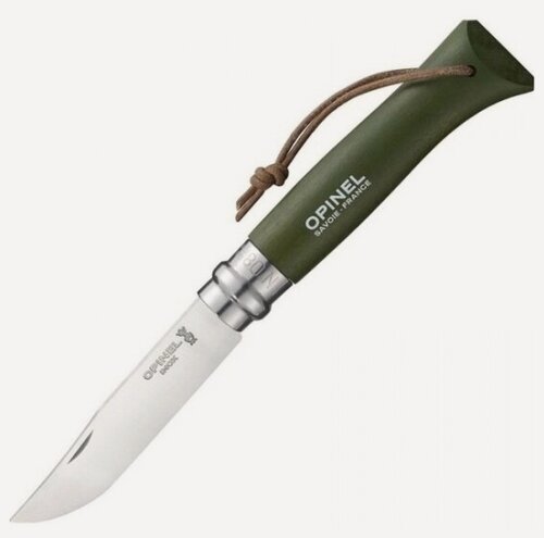 Изображение товара Нож складной Opinel №8 Trekking, нержавеющая сталь, кожаный темляк, хаки