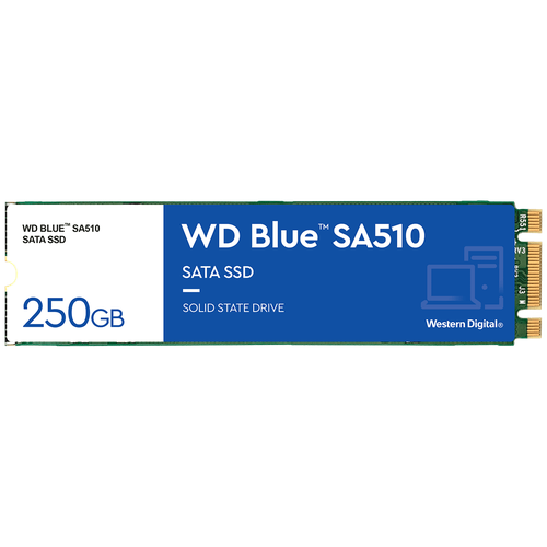 Твердотельный накопитель SSD Western Digital Blue SA510, 250GB, M.2(22x80mm), SATA3, R/W 550/525MB/s, IOPs 95 000/81 000, TBW 100, DWPD 0.2 (12 мес.)
