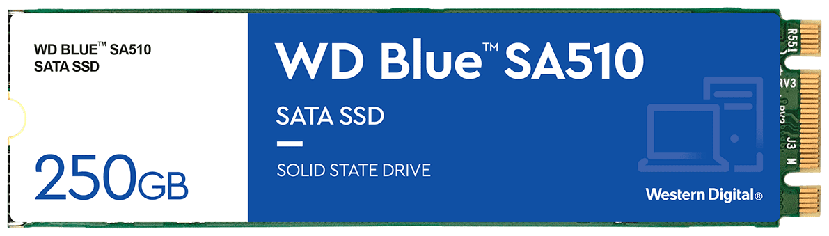 Твердотельный накопитель SSD Western Digital Blue SA510, 250GB, M.2(22x80mm), SATA3, R/W 550/525MB/s, IOPs 95 000/81 000, TBW 100, DWPD 0.2 (12 мес.) - фотография № 1