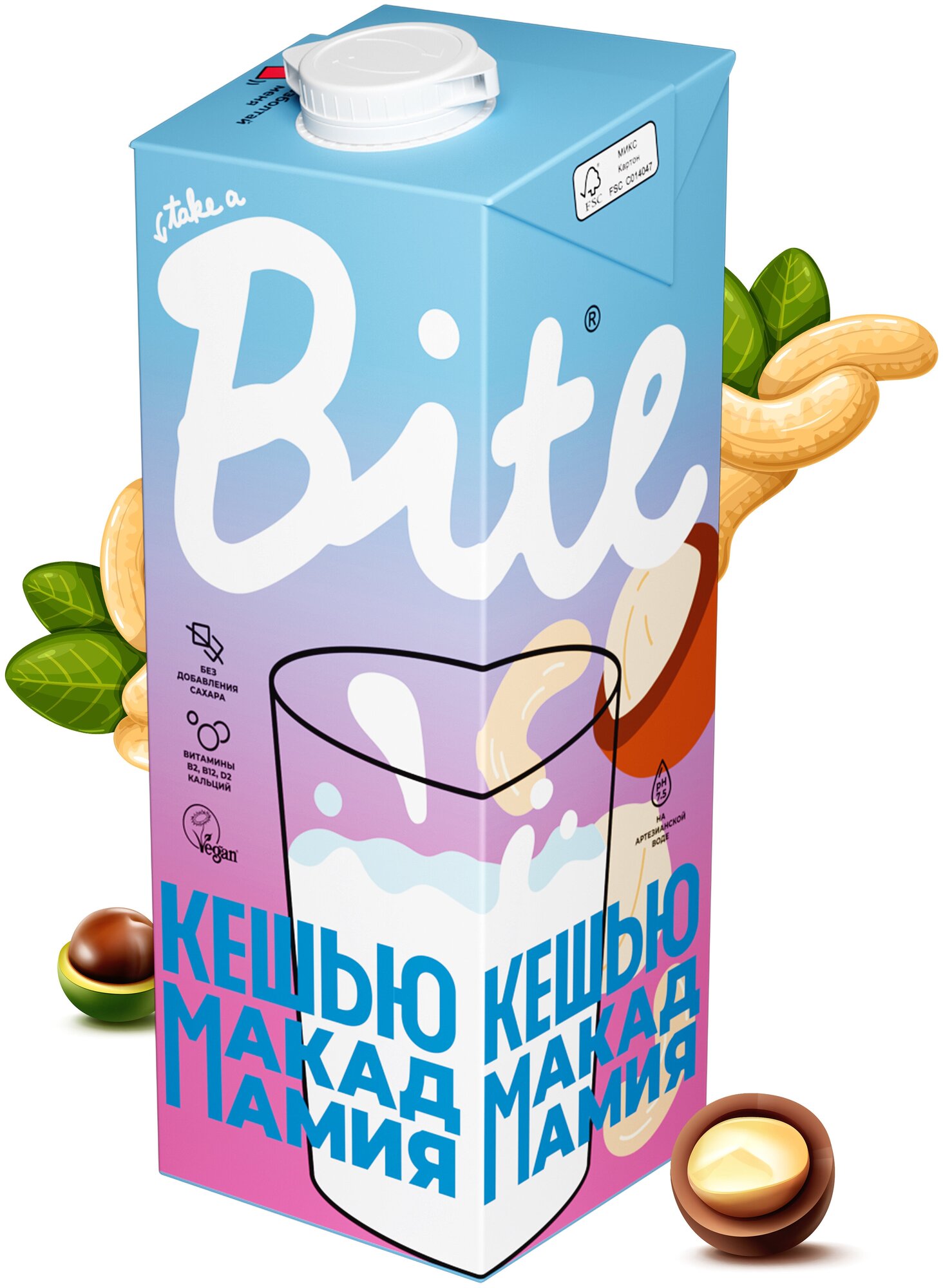 Молоко растительное Bite "Кешью-Макадамия", байт, без сахара, vegan, без лактозы, 6 штук по 1л - фотография № 2