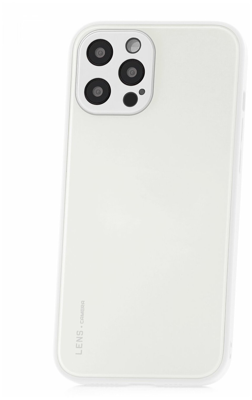 Чехол для iPhone 12 Pro Max Kruche Liquid glass White, противоударный стеклянный кейс, силиконовый бампер, пластиковая накладка, защита камеры