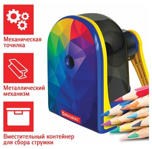 Точилка механическая BRAUBERG "MULTICOLOR" корпус с печатью, 2 шт