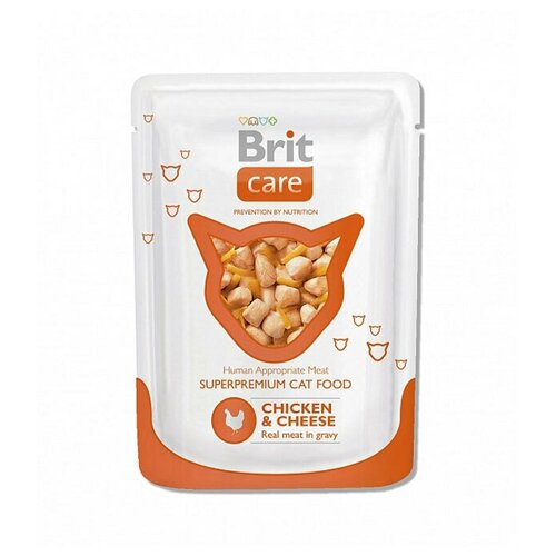 Brit Care Cat Pouch влажный корм для кошек, с курицей и сыром, 80 г, 6 шт