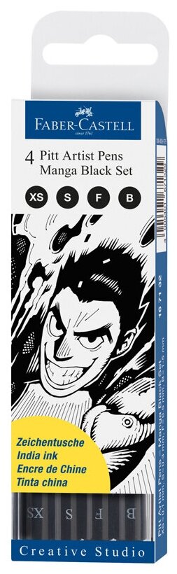 Набор капиллярных ручек Faber-Castell "Pitt Artist Pen Manga Black set" черные, 4 шт, 0,1/0,3/0,5 мм