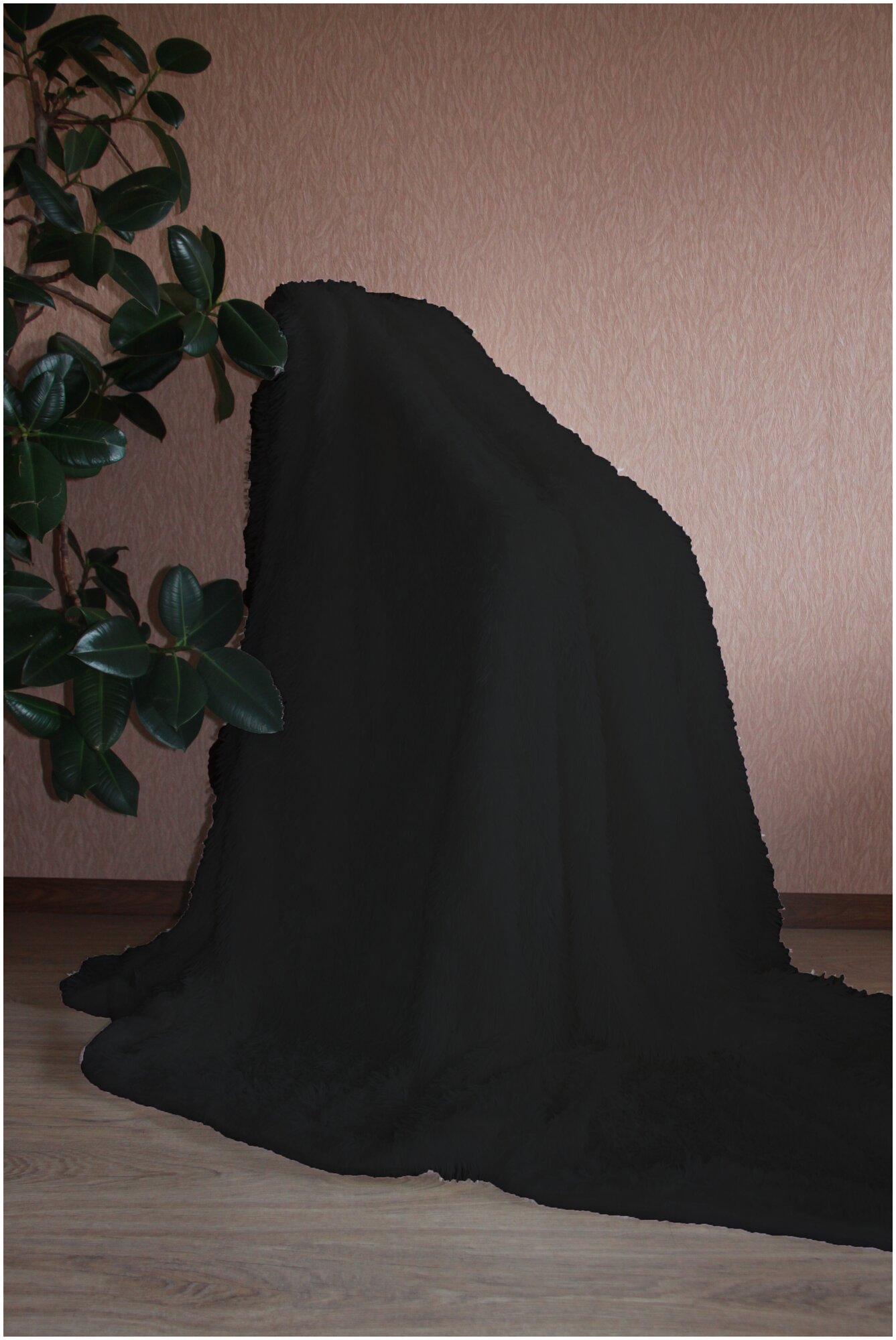 фото Плед меховой 200х220, плед травка, 2-спальный евро, покрывало, плед на кровать диван в гостиную спальню детскую теплый мягкий пушистый черный