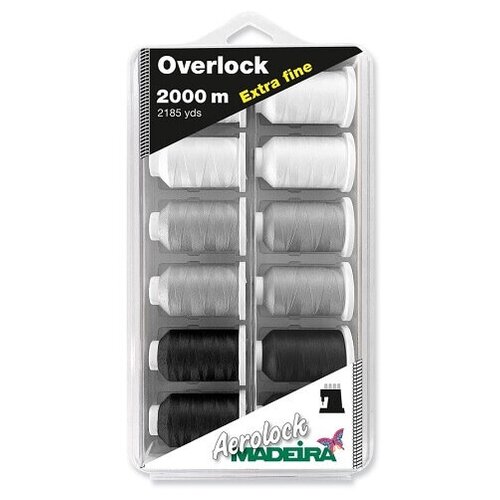 Madeira 8090 Набор Aerolock №180 Blister Box Black&White Miniking, 3 цвета, 12 х 1200 м набор ниток madeira aerolock 120 мультиколор 4шт 1200м 2