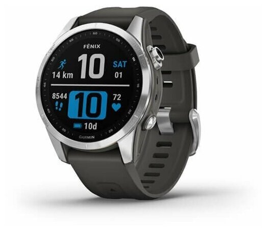 Часы Garmin Fenix 7s серебристый с графитовым силиконовым ремешком, 010-02539-01