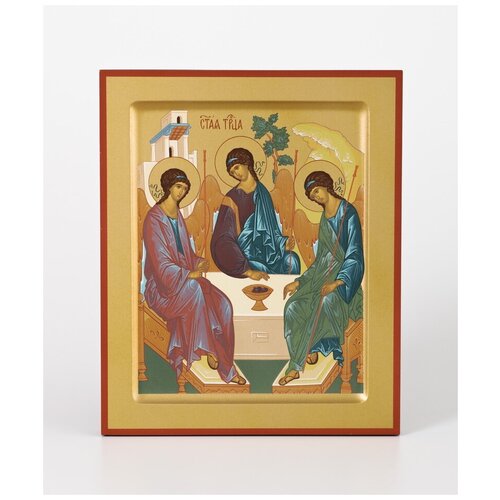 икона троица на подставке Икона на дереве 18*24 прокат, ковчег, упаковка (Троица Рублевская) #11294