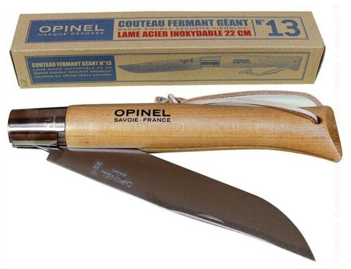 Нож Opinel №13, рукоять из бука, кожаный темляк - фото №7
