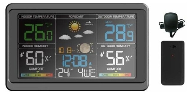 Двухзонная метеостанция. Погода, настольные часы, термометр, барометр, влажность, будильник. - фотография № 2