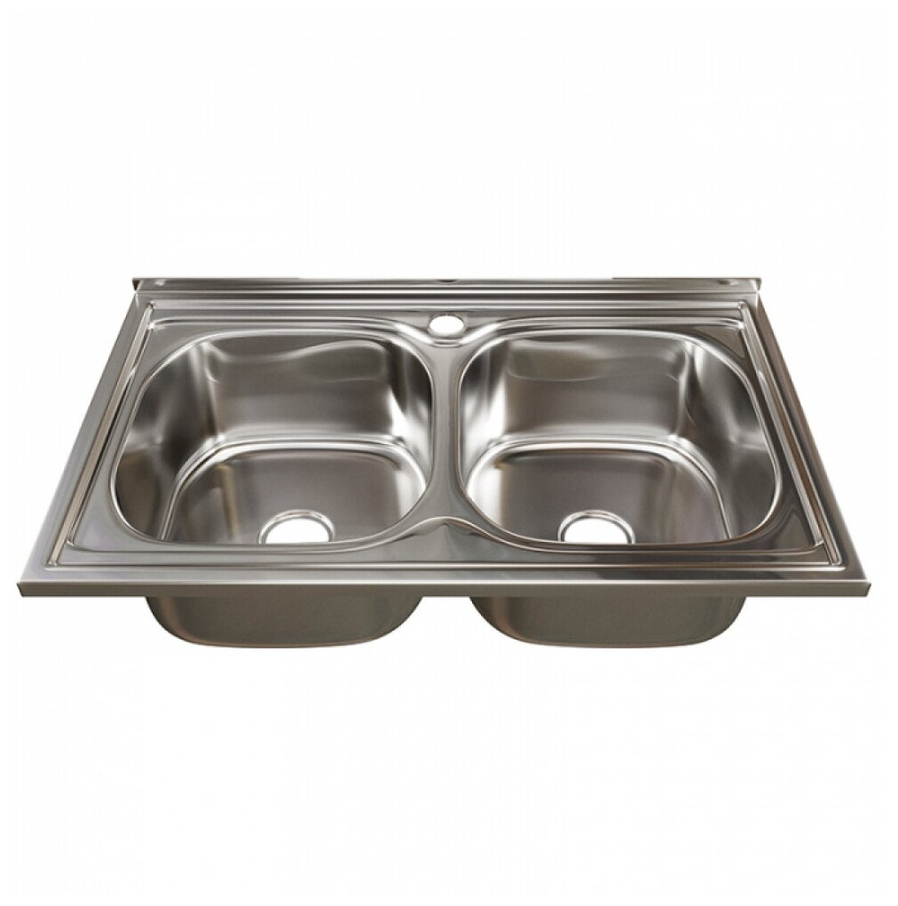 MIXLINE Мойка кухонная MIXLINE 530528, накладная, двойная, 0.6 мм, 80х50х18 см, 3 1/2", с сифоном