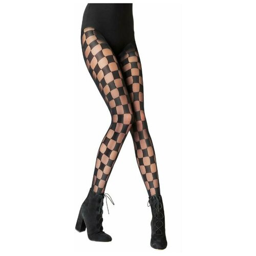 Фантазийные колготки с рисунком в шахматную клетку черный S-M-L 3085₽