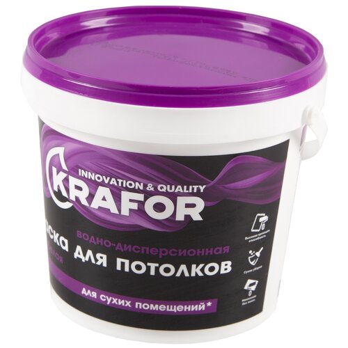 Краска водно-дисперсионная Krafor Для потолков супербелая матовая супербелый 1.5 кг
