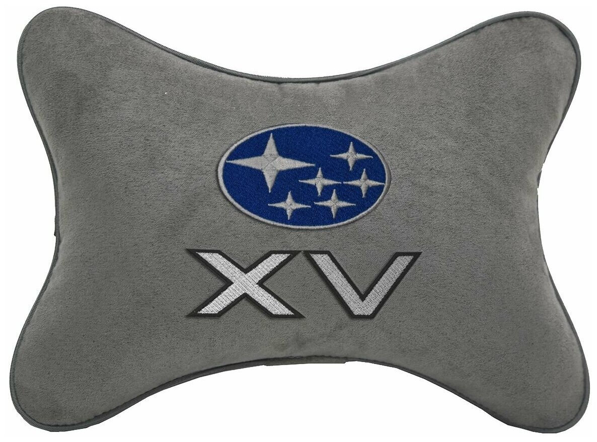 Автомобильная подушка на подголовник алькантара L.Grey с логотипом автомобиля SUBARU XV