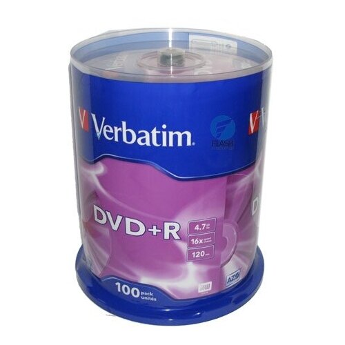 Оптический диск DVD+R диск Verbatim 4,7Gb 16x 100шт. CakeBox (43551)