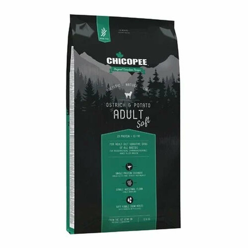 Chicopee HNL Soft Maxi Adult сухой корм для взрослых собак крупных пород, с мясом страуса 12 кг
