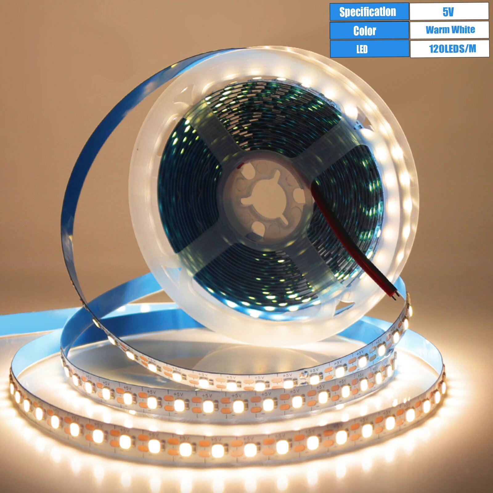 КISUFU светодиодная лента белая тёплая естественная 3 мм 5 мм 8 мм 5В 120leds/м 3MM 5 м IP20 5V Warm White