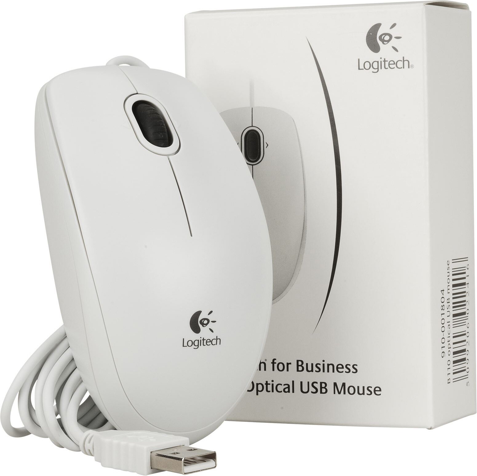 Мышь Logitech B110, 1000 dpi, бесшумная, USB, белый (910-001804)