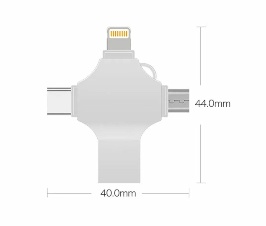 2 ТБ для телефона флеш-накопитель, Apple Lightning, micro USB, Type-C. Флэшка 2TB, металлический, ударопрочный. — фото 1