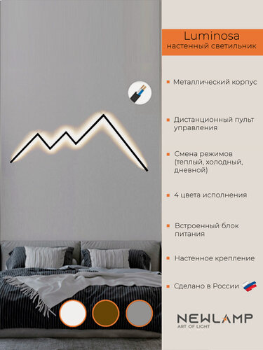Изображение товара Настенный светильник Luminosa 120см, черный, LED, диммируемый, пульт ДУ, без вилки