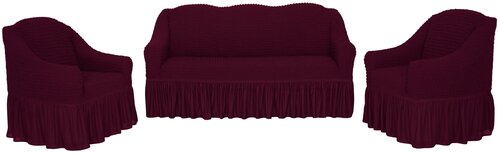 Набор чехлов Venera на трехместный диван и два кресла, бордовый, 3 шт.