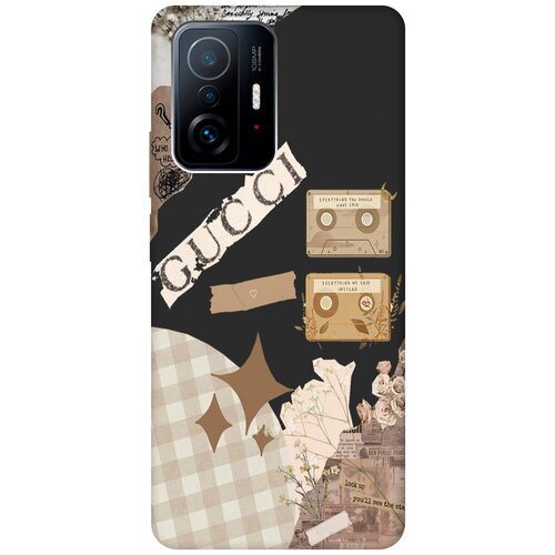 Матовый Soft Touch силиконовый чехол на Xiaomi 11T, 11T Pro, Сяоми 11Т, 11Т Про с 3D принтом GUCCI Stickers черный матовый чехол space stickers для xiaomi 11t 11t pro сяоми 11т 11т про с 3d эффектом черный