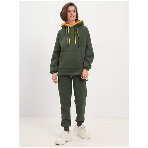 Костюм женский теплый начес (цвет зелёный желтая отделка), размер 52