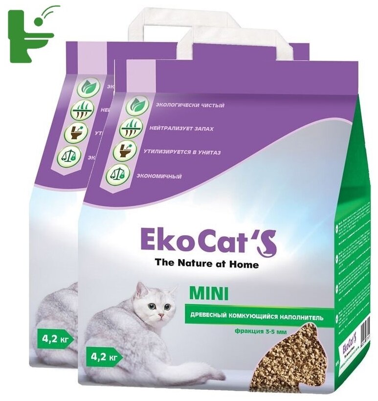 Наполнитель Eko Cats Mini древесный комкующийся 2х10л