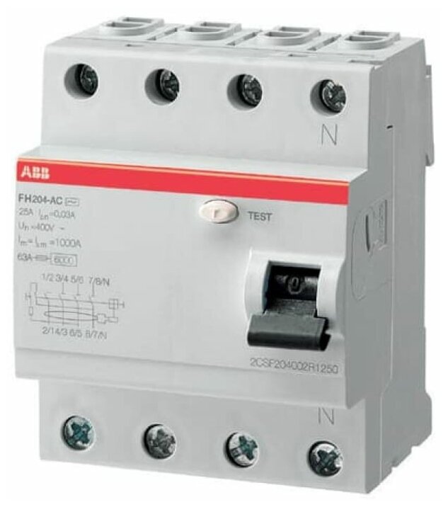 УЗО ABB FH204 AC-40/0,3 4-х полюсное тип AC 40A 300mA 4 модуля 2CSF204003R3400