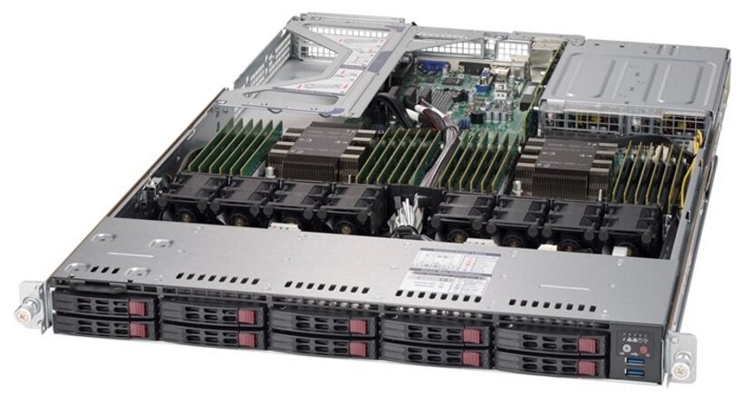 Сервер Supermicro SuperServer 1029U-TR4 2 x Intel Xeon Silver 4110 2.1 ГГц/128 ГБ DDR4/без накопителей/количество отсеков 2.5" hot swap: 10/2 x 750 Вт/LAN 1 Гбит/c