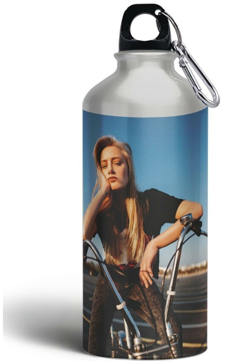 Бутылка спортивная,туристическая фляга, 500мл с карабином Спорт BMX велосипед девушка - 273
