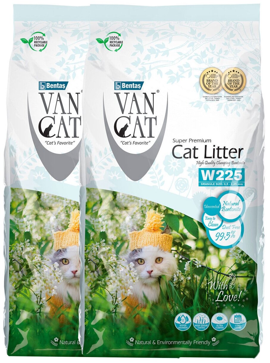 VAN CAT NATURAL наполнитель комкующийся для туалета кошек 100 % Натуральный (20 + 20 кг) - фотография № 2