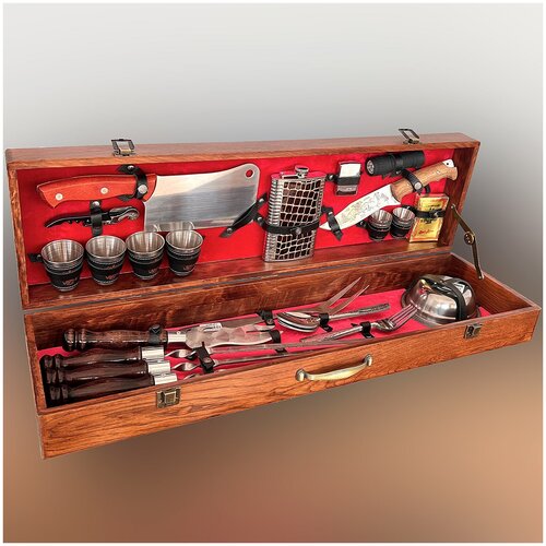 Набор для шашлыка в кейсе № 15к. Набор для пикника с Кизлярским ножом в комплекте. Шашлычный набор от Grylls-Factory