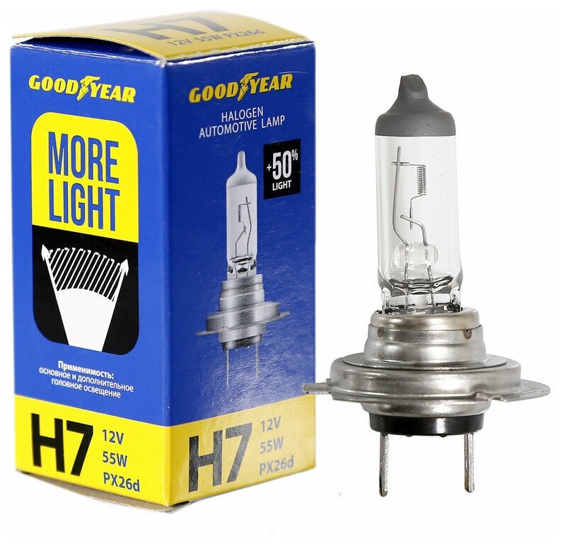 GOOD YEAR Лампа галогенная GOOD YEAR MORE LIGHT+50% 12V H7 55W GY017124