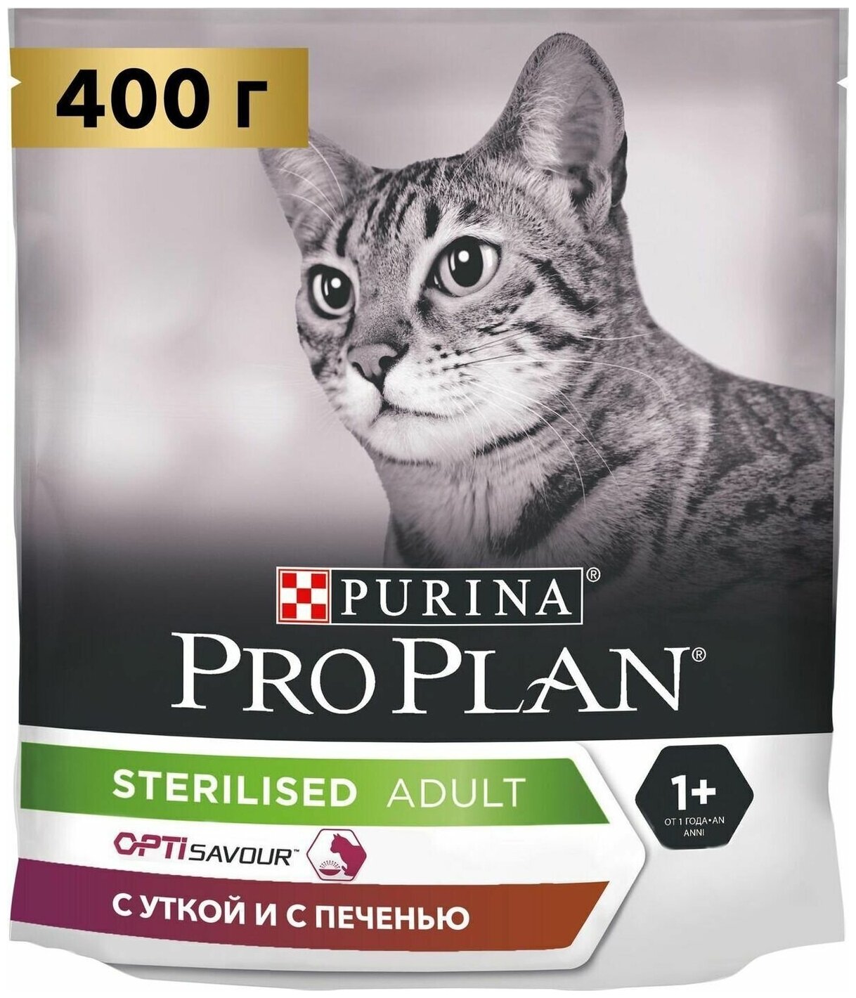 Сухой корм Pro Plan для взрослых стерилизованных кошек и кастрированных котов, с высоким содержанием утки и c печенью, 400 г, Утка