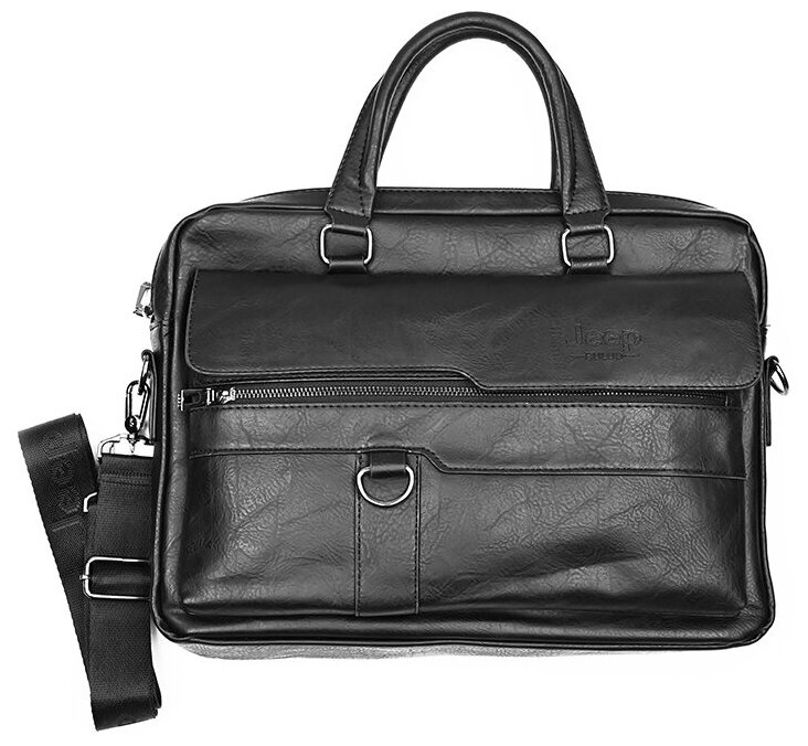 Портфель мужской кожаный для документов А4 Jeep Buluo черный, портфель мужской через плечо, сумка портфель мужская кожаная, сумка-портфель мужская