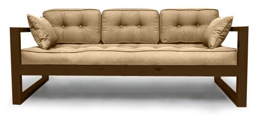 фото Прямой диван трехместный DEmoku Д-3 ЭТБ-Т экокожа(цвет экокожи: бежевый, цвет дерева: темный дуб), механизм Нераскладной, 180х73х79 см