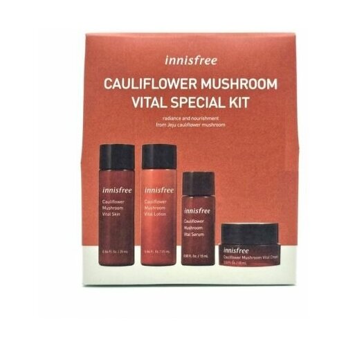 Innisfree Cauliflower Mushroom Vital Special 4 Kit Омоложивающий набор миниатюр по уходу за возрастной кожей лица, 26 мл + 25 мл + 15 мл + 10 мл