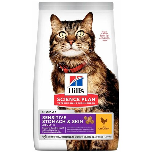 Hills science plan сухой корм для взрослых кошек с чувствительным желудком и кожей (adult sensitive stomach skin) 11078t/604721, 1,500 кг, 25373