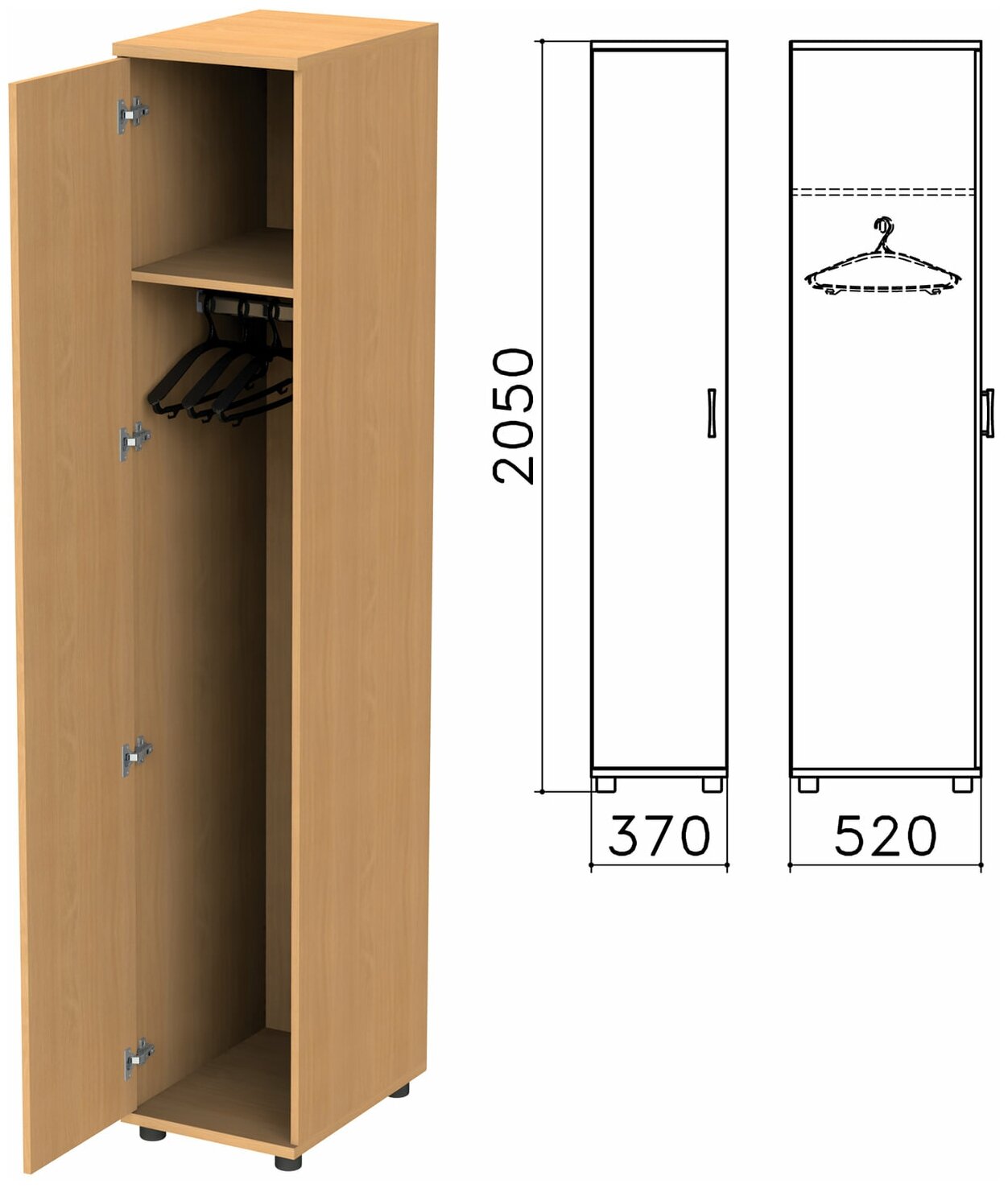 Шкаф для одежды "Монолит", 370х520х2050 мм, цвет бук бавария, ШМ52.1 - 1 шт.