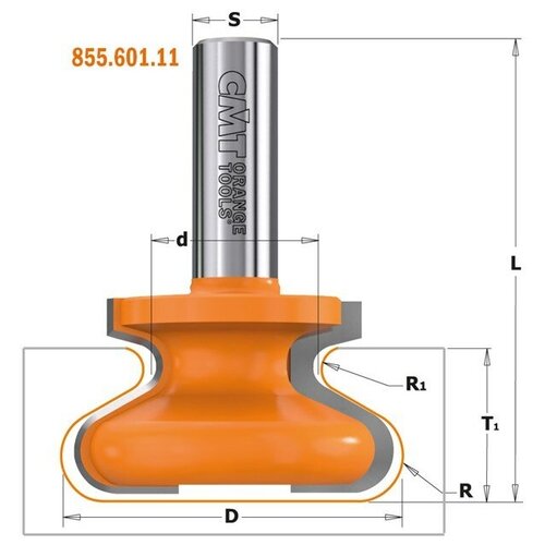 фреза концевая cmt профильная d 28 7 i 11 5 s 8 0 r 4 00 940 270 11 Фреза концевая CMT профильная D=47,6 I=28,5 S=12,0 R=6,35