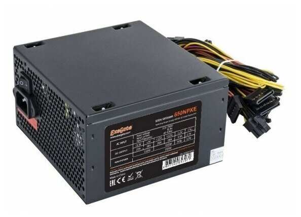 Блок питания EXEGATE 650NPXE ATX PPFC PC 12cm fan 24pin 44pin PCIe 3xSATA 2xIDE FDD black кабель 220V в комплекте