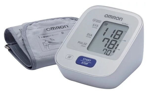 Тонометр автоматический OMRON M2 Basic для измерения артериального давления и частоты пульса с адаптером и универсальной манжетой