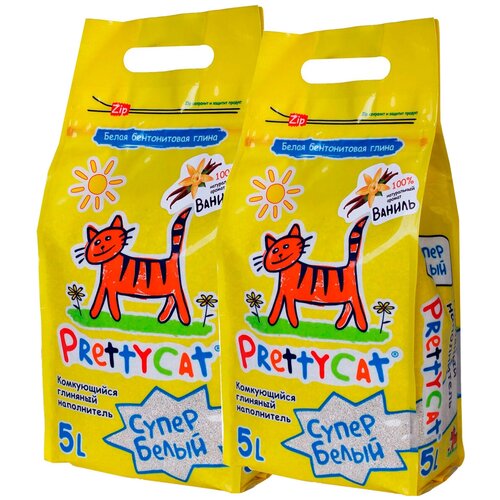 PRETTY CAT супер белый наполнитель комкующийся для туалета кошек с ароматом ванили (5 + 5 л)