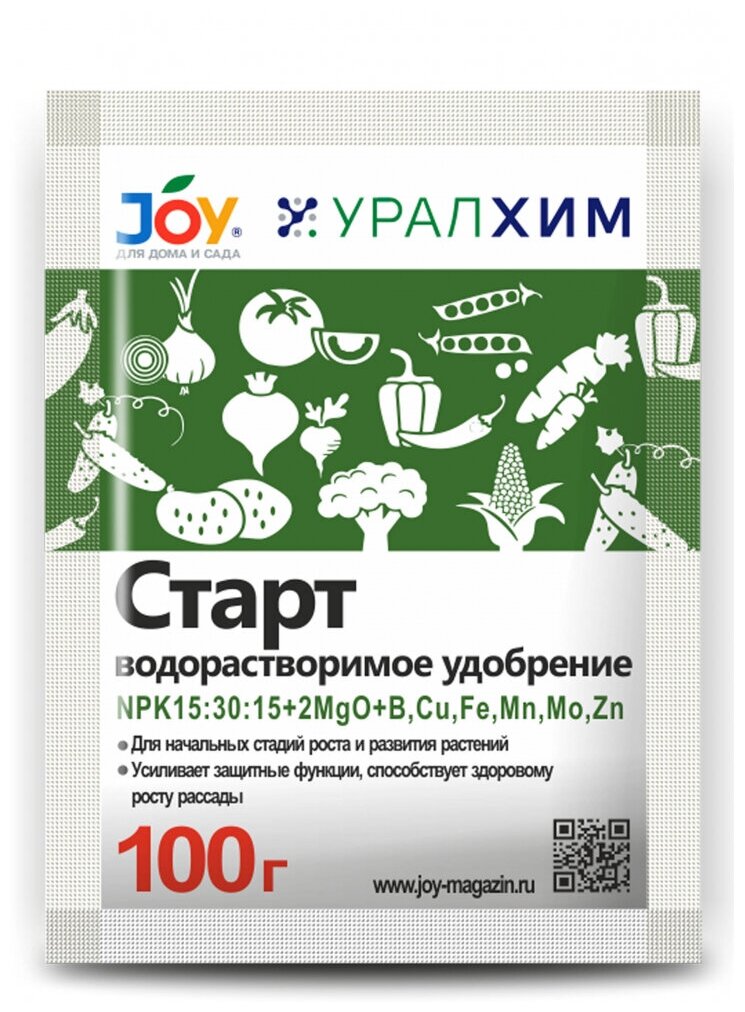 Водорастворимое удобрение "Старт" JOY уралхим, 100г. (20шт/кор) - фотография № 1