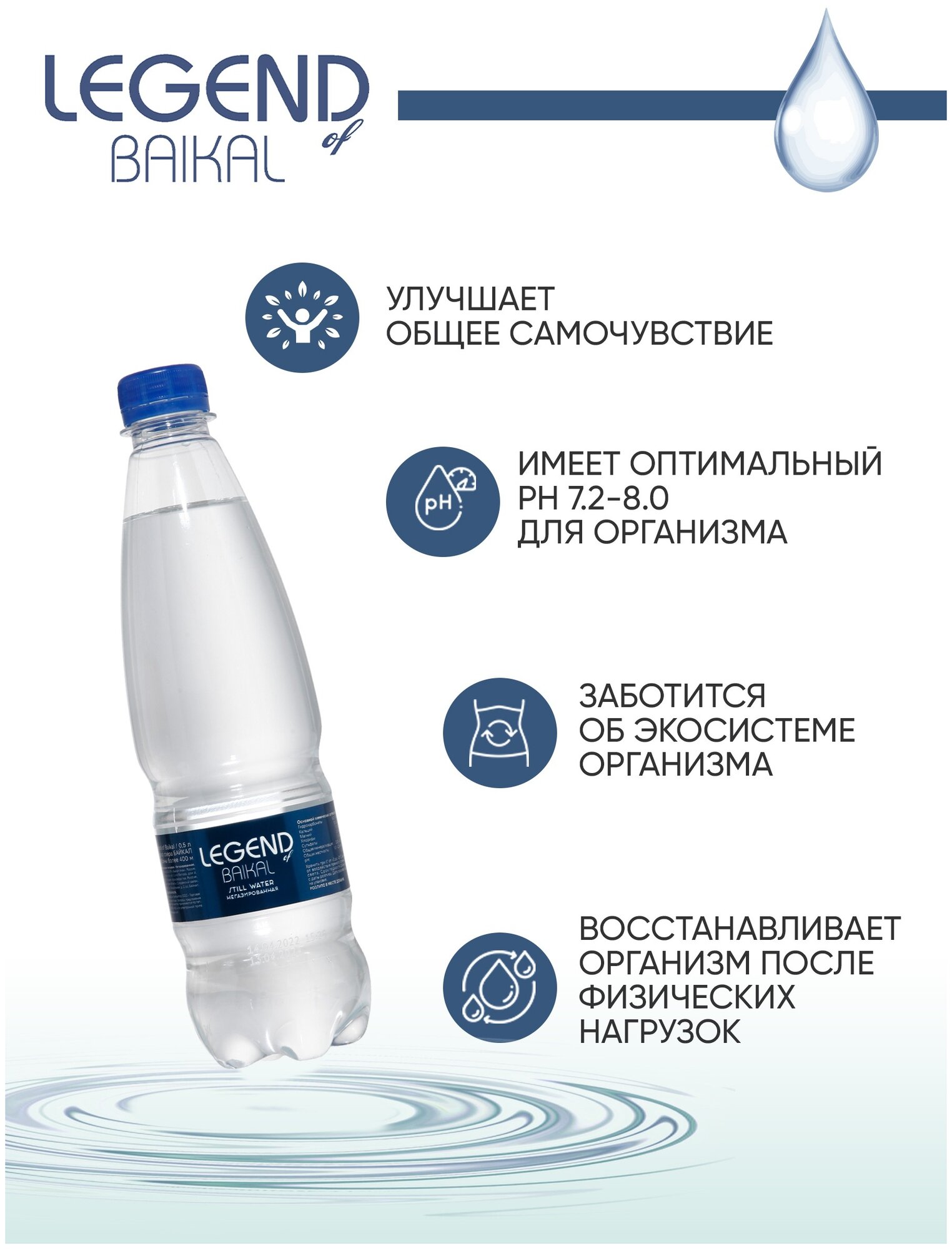 Вода питьевая глубинная Легенда Байкала (Legend of Baikal) 12 шт. по 0,5 л, негазированная, пэт