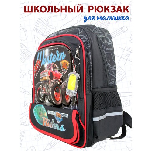 фото Школьный рюкзак ранец для мальчика первоклассника с машинками put in print