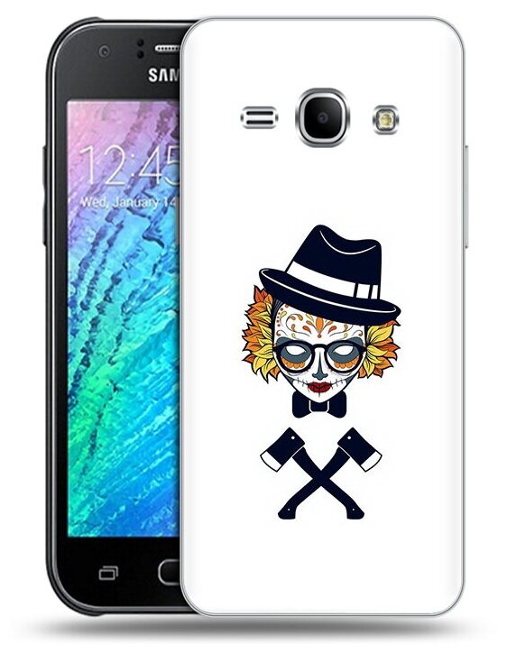 Чехол задняя-панель-накладка-бампер MyPads девушка в маске с топорами рисунок для Samsung Galaxy J1 (2015) SM-J100H/F/DuoS противоударный