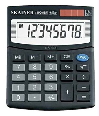 Калькулятор Skainer SK-308II мал. наст. (пл, 8 разрд, 2 пит, чер. 100*124*32 мм)