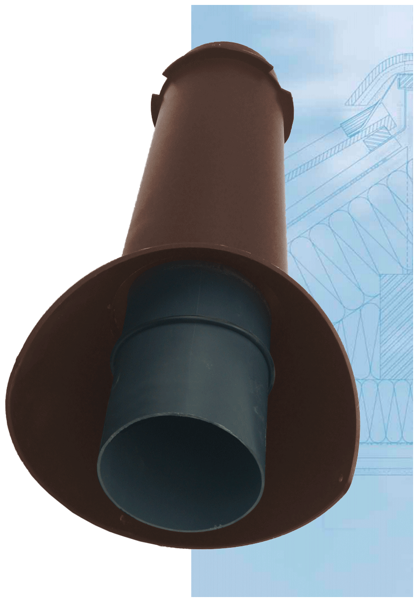 Вентиляционный выход (комплект) 110 мм h-500 для канализации утеплённый Krovent, труба вытяжная на крышу с грибком и проходным элементом для металлочерепицы Монтеррей, коричневый (Ral 8017) - фотография № 6